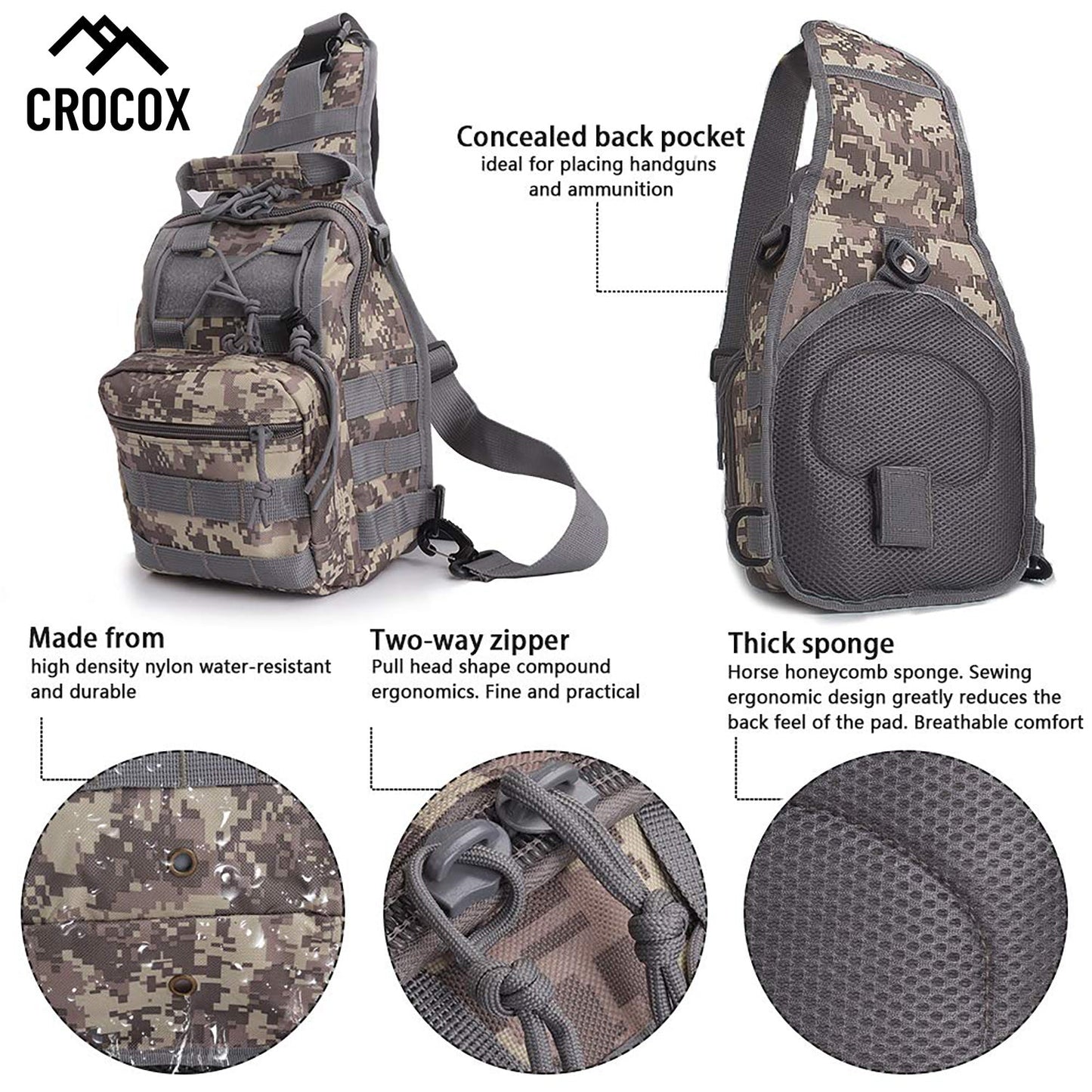 Crocox Tactical Shoulder Bag Sling Messenger Military Chest Pack Fanny Backpack