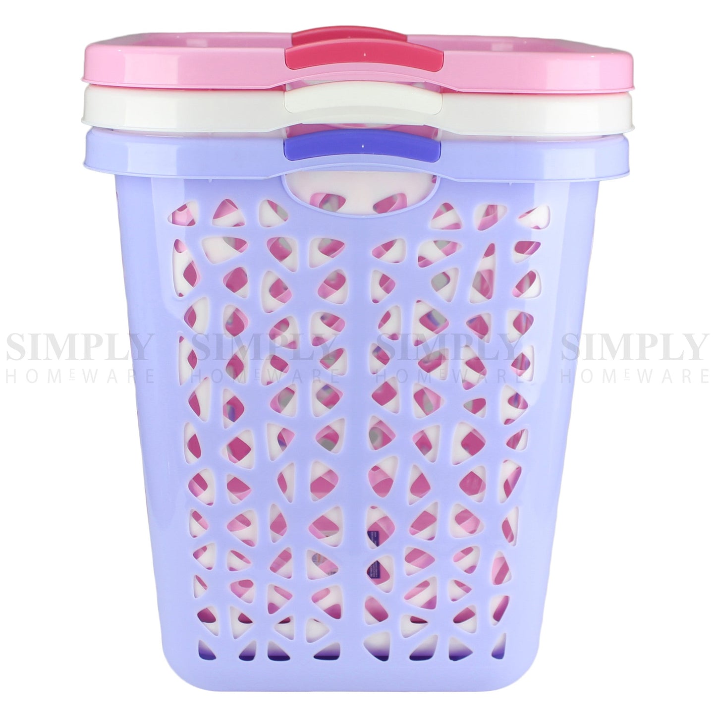 Laundry Basket Bin Plastic Baskets Washing Hamper Bag White Blue Pink Bathroom - Simply Homeware