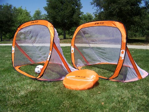 2x Pop Up Soccer Goals Football Net Kids Portable Mini Foldable Pop-Up Orange