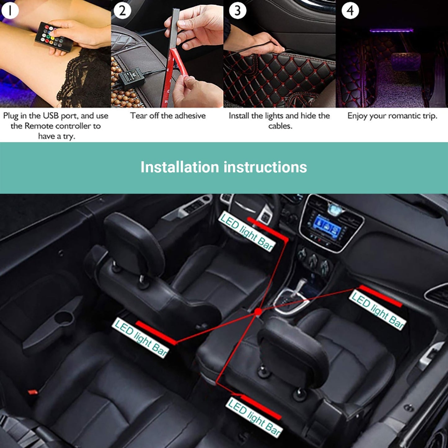 Kartech Car Interior Lights LED Wireless Decorative Music Strip Atmosphere Bar