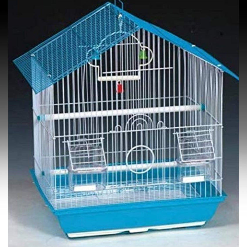 Bird Cage Small Medium Metal Frame Angled Roof Blue 29.5cm x 22.3cm x 38.5cm