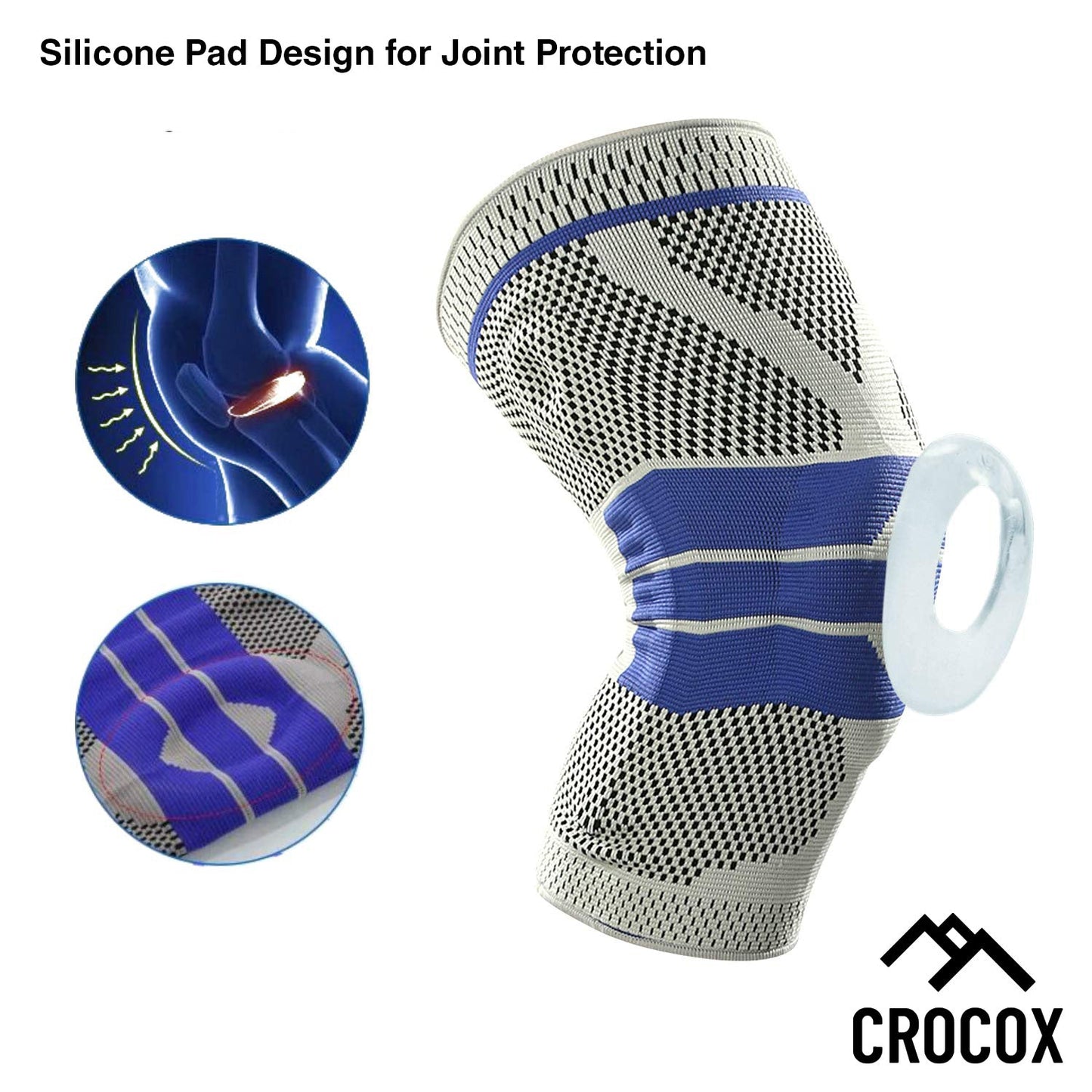 Crocox Knee Braces Support Strap Compression Sleeve Silicone Pad M L XL Adult