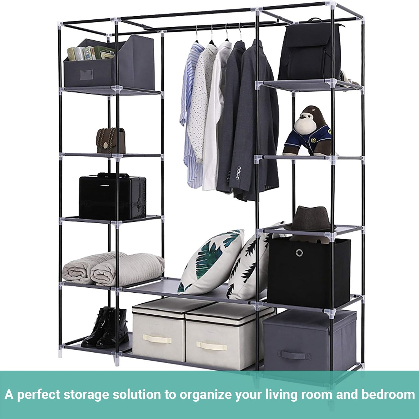 Wasel Portable Clothes Closet Large Wardrobe Storage Organiser Shelf Cabinet