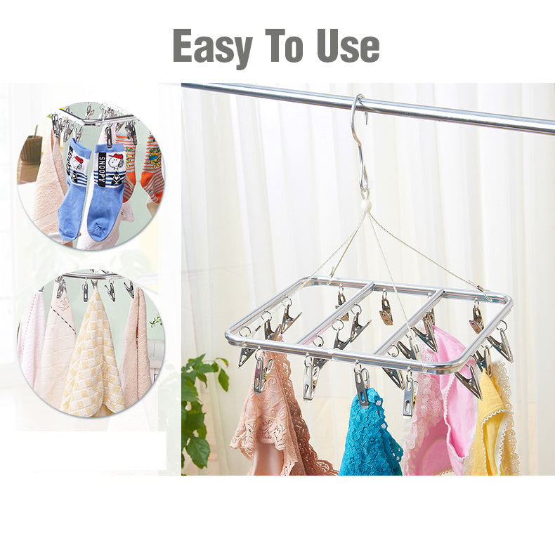 Stainless Steel Clothes Hanger Airer Dryer 28 Pegs Clips Rack Sock Underwear
