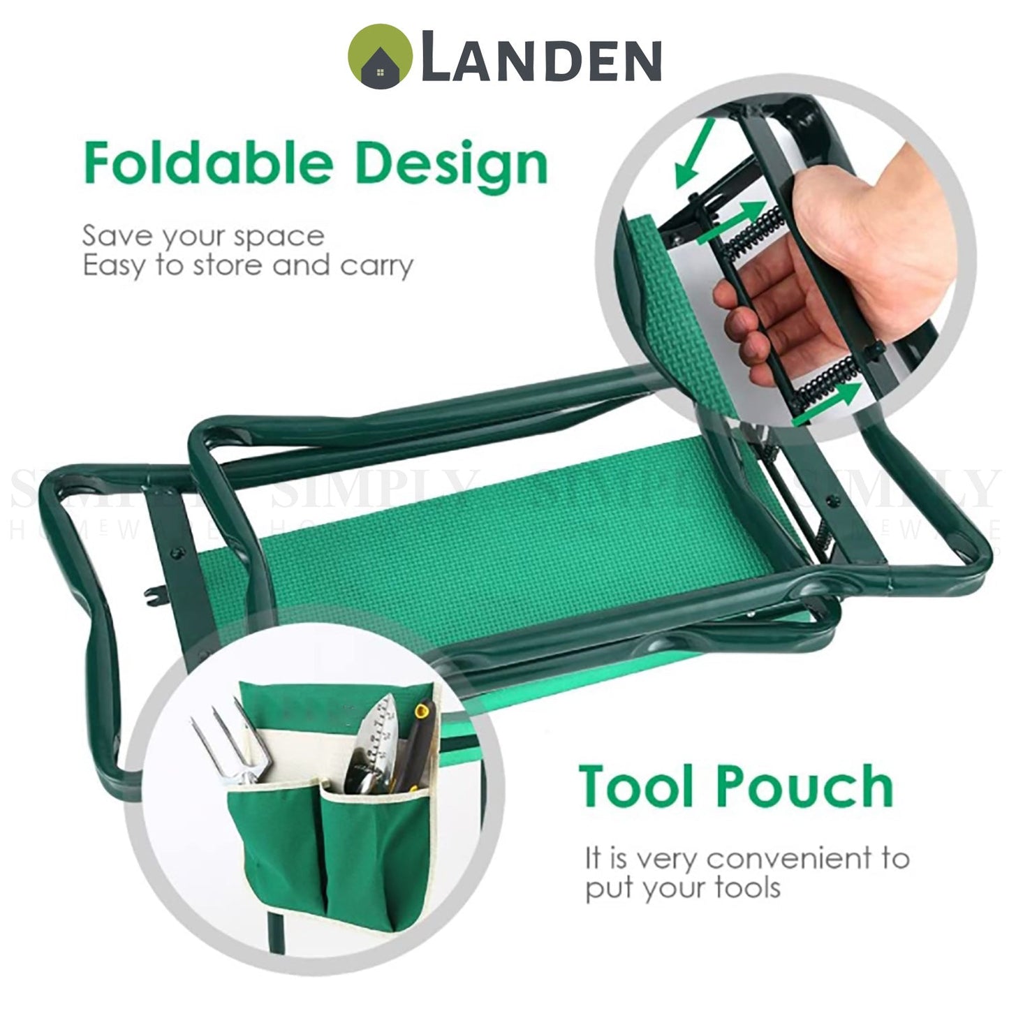 Landen Garden Kneeler & Seat Portable Bench Foldable Stool EVA Foam Bag Pouch