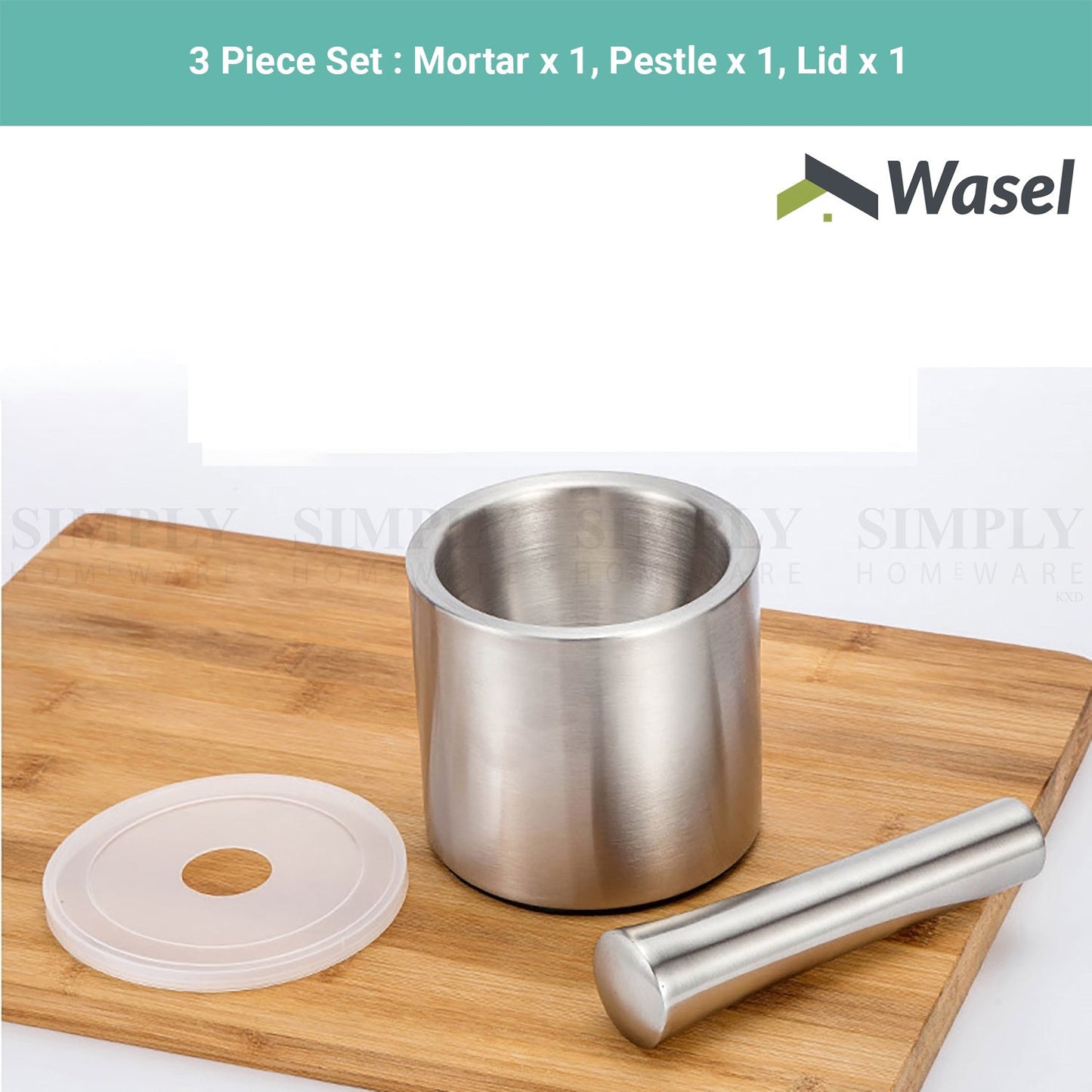 Wasel Mortar And Pestle Set Stainless Steel Garlic Crusher Spices Herbs Grinder