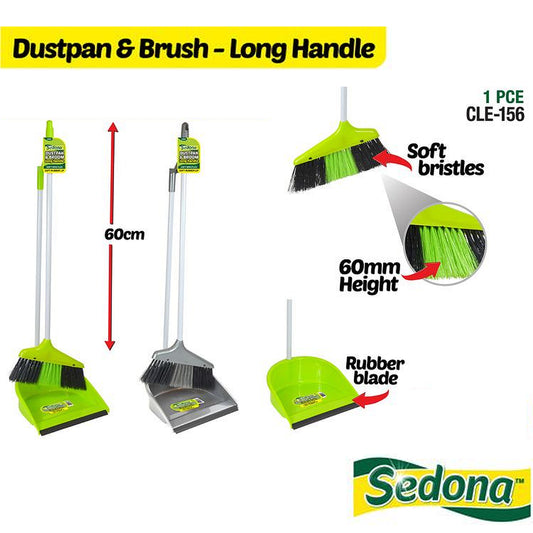 Dustpan Brush Broom Dust Pan Set Long Handle Kitchen Bathroom Swivel Close 60cm