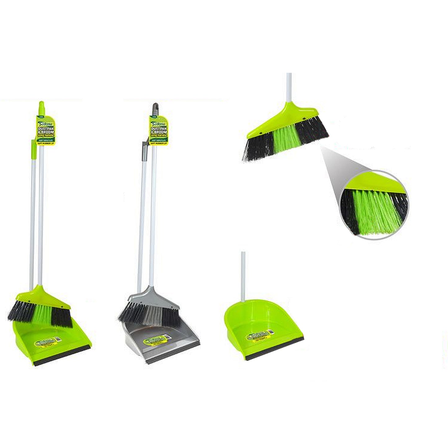 Dustpan Brush Broom Dust Pan Set Long Handle Kitchen Bathroom Swivel Close 60cm