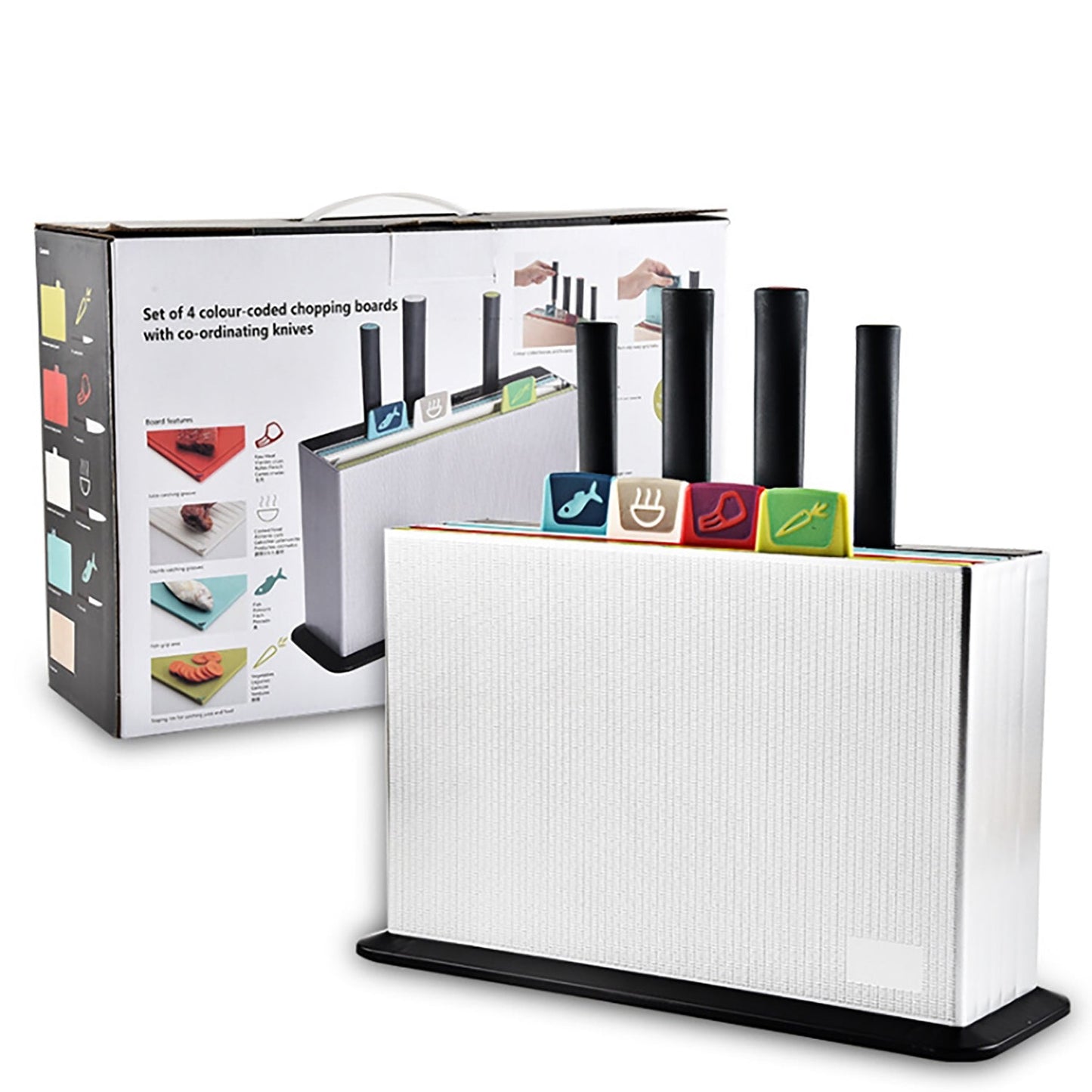 Lecluse Chopping Boards Knives Set Kitchen Cutting Base Stand Rack Non-Slip