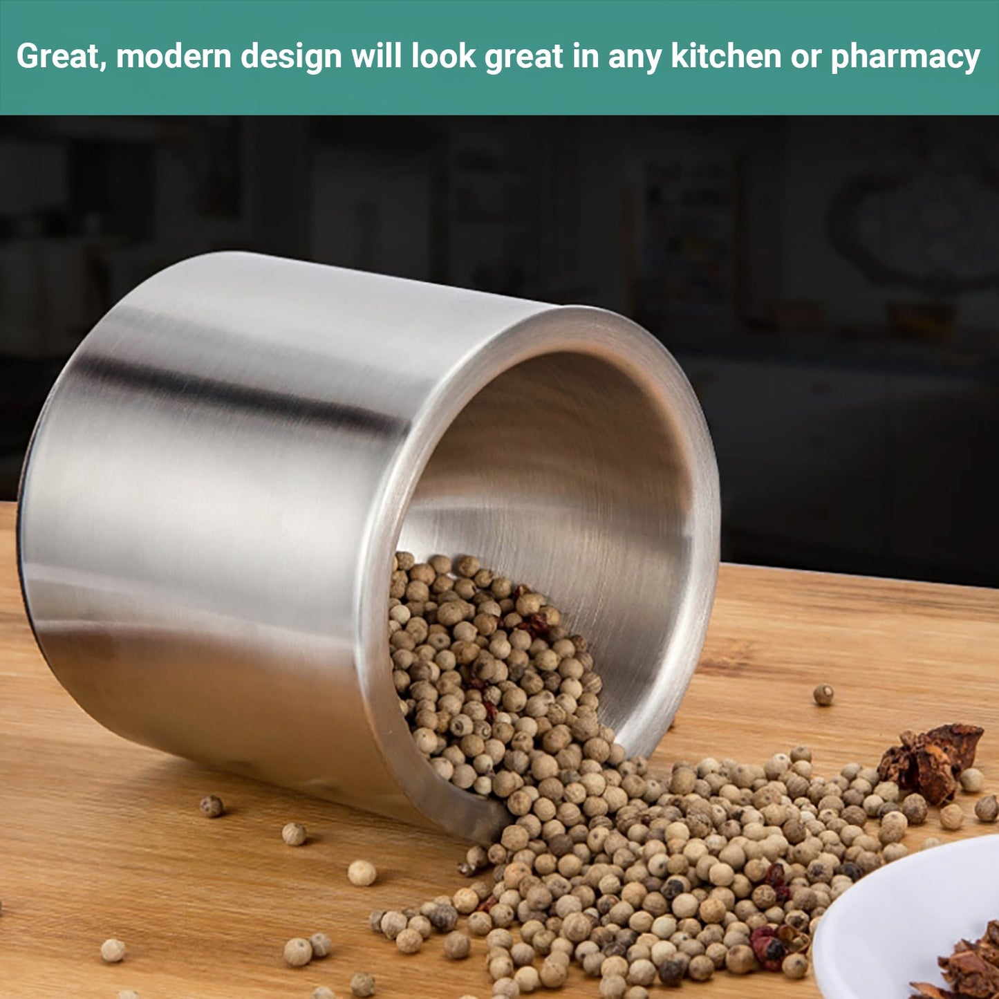 Wasel Mortar And Pestle Set Stainless Steel Garlic Crusher Spices Herbs Grinder