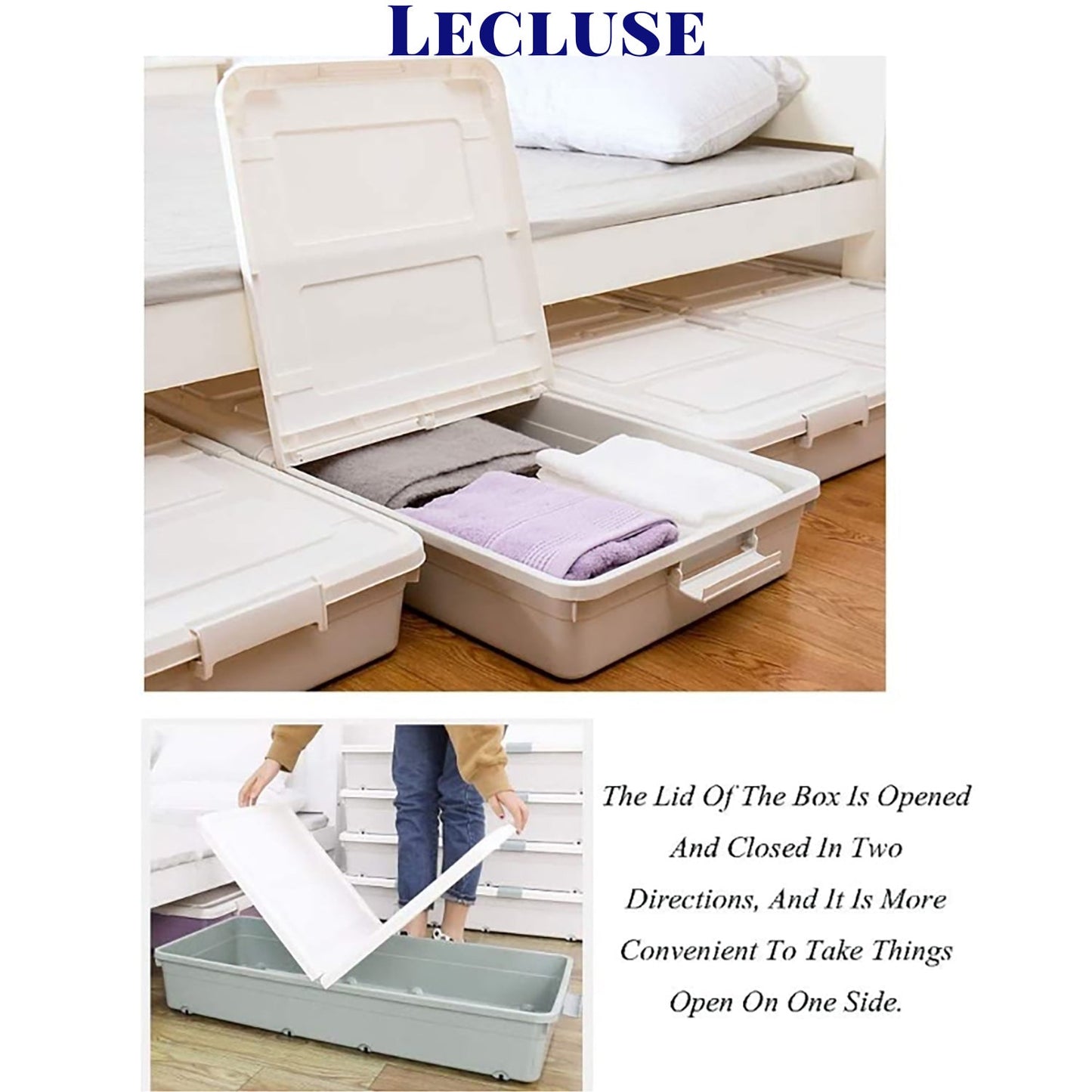 Lecluse Bed Bottom Storage Box Under-Bed Case Container Organizer Pully Wheel PP