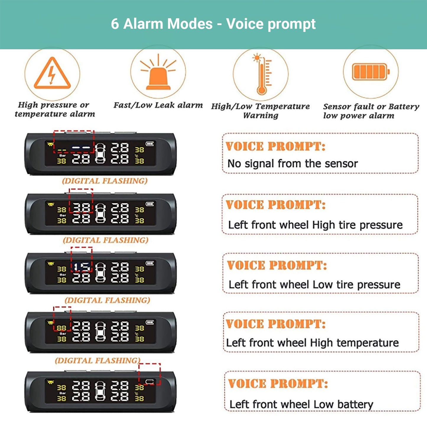 Kartech Solar Tyre Pressure Monitoring System TPMS Car LCD Wireless Sensors