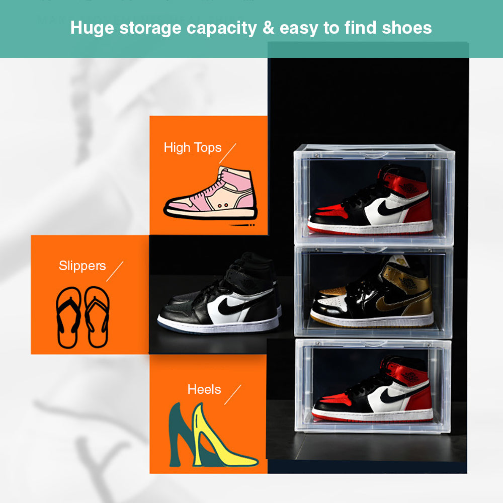 Meur Sneaker Display Cases Magnetic Shoe Box Storage Stackable Clear Rack Cubes