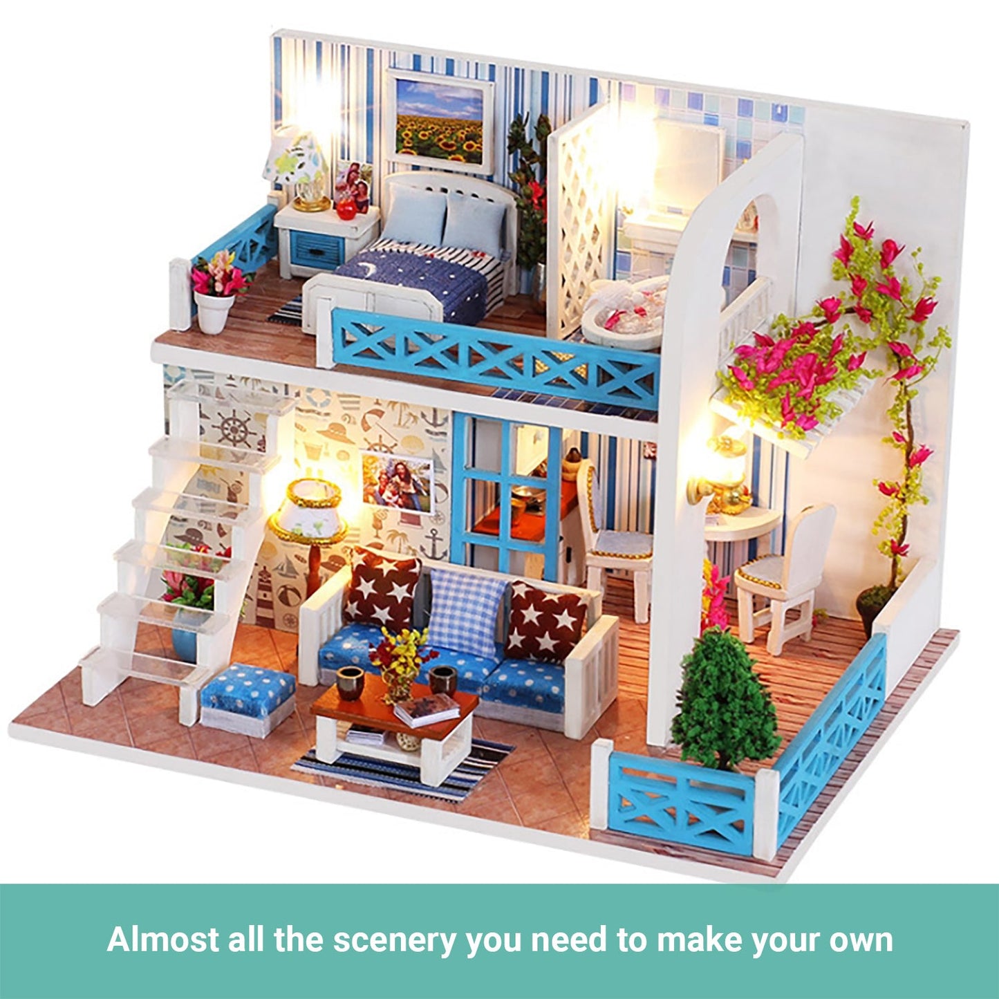 Lineguard DIY LED Doll House Mini Home Music Lighting Miniature Furniture Kit