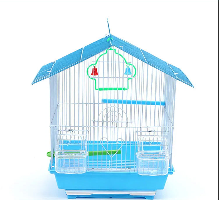 Bird Cage Small Medium Metal Frame Angled Roof Blue 29.5cm x 22.3cm x 38.5cm