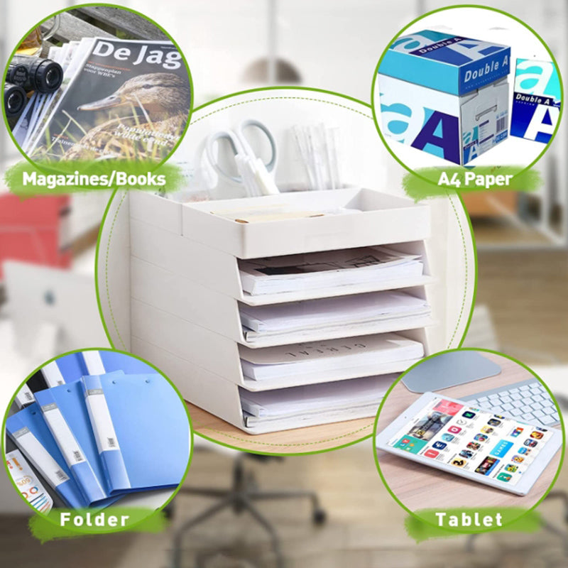 Lecluse Stackable Pull-Out Desk Organizer Letter Tray Organizer Set White Desk Accessories Organize File Document Tray Organizer