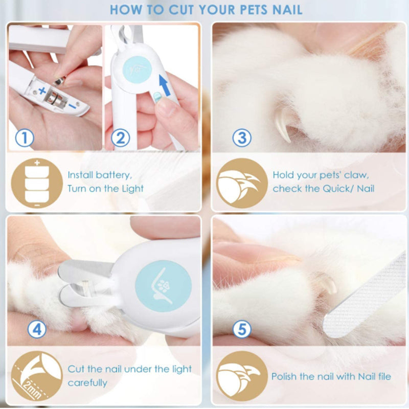 Pipers Cat Dog Nail Clippers Trimmer Pet LED Light File Razor Sharp Blade Cover