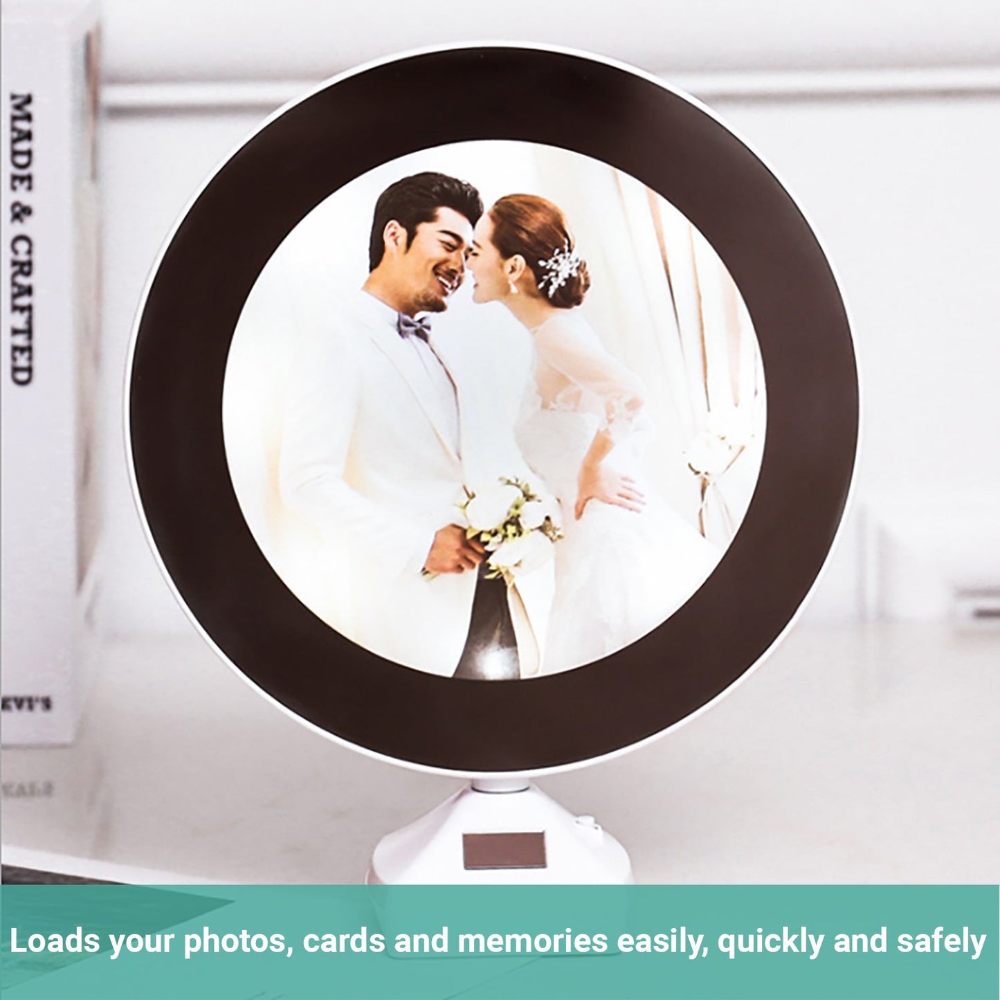 Lecluse LED Photo Frame Magic Mirror Round Makeup Light Home Decor Portable