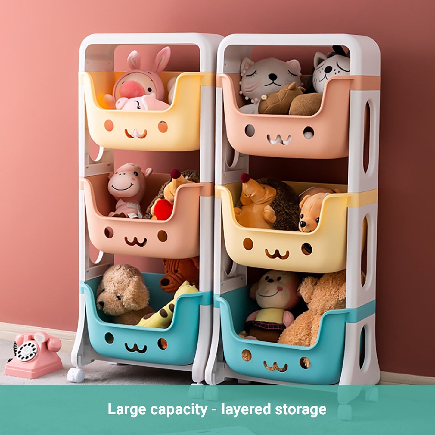 Lecluse Toy Storage Trolley Rolling Cart Kitchen Bathroom Organiser 2/4 Tier