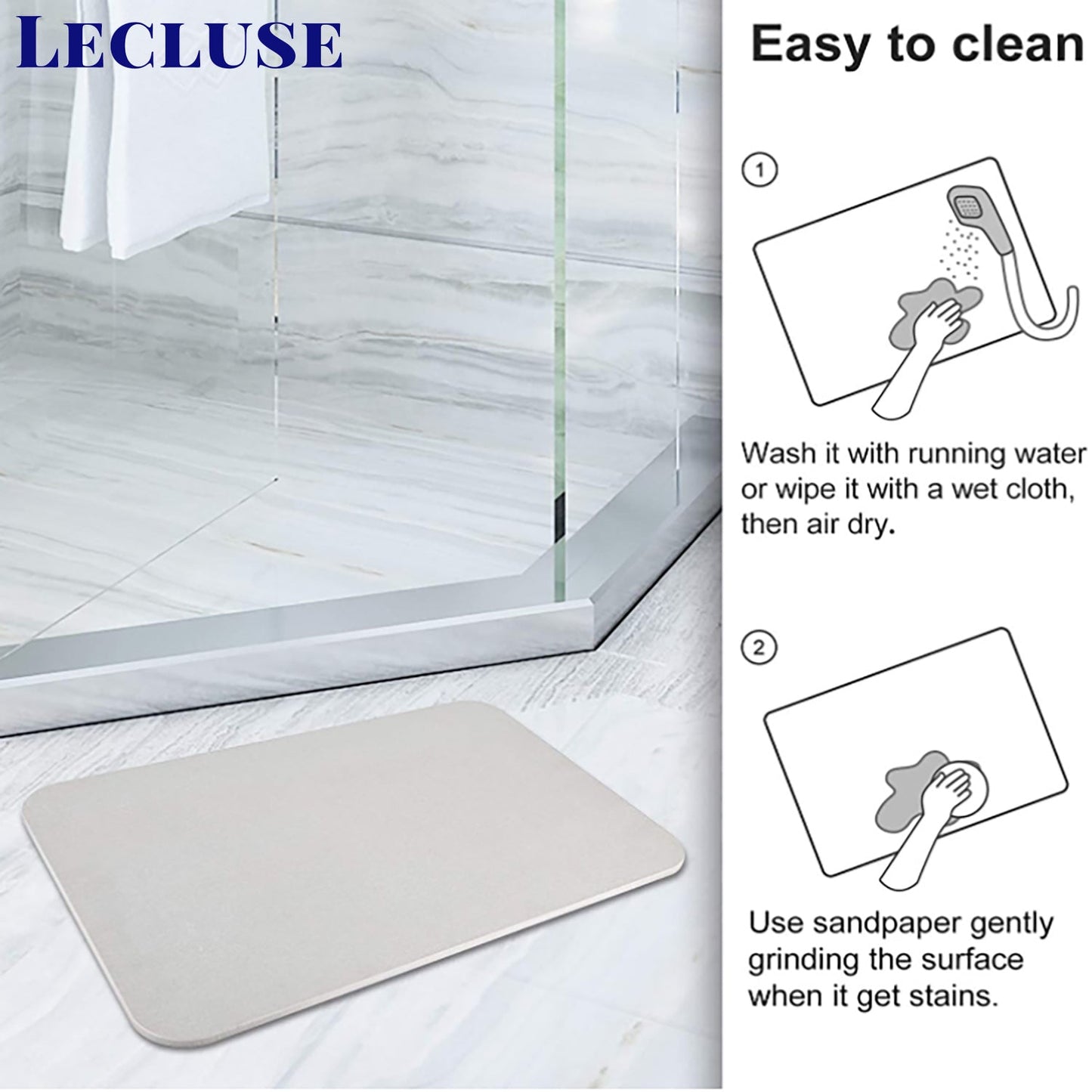 Lecluse Diatomaceous Earth Bath Mat Nonslip Absorbent Bath Mat Bathroom Floor Sh