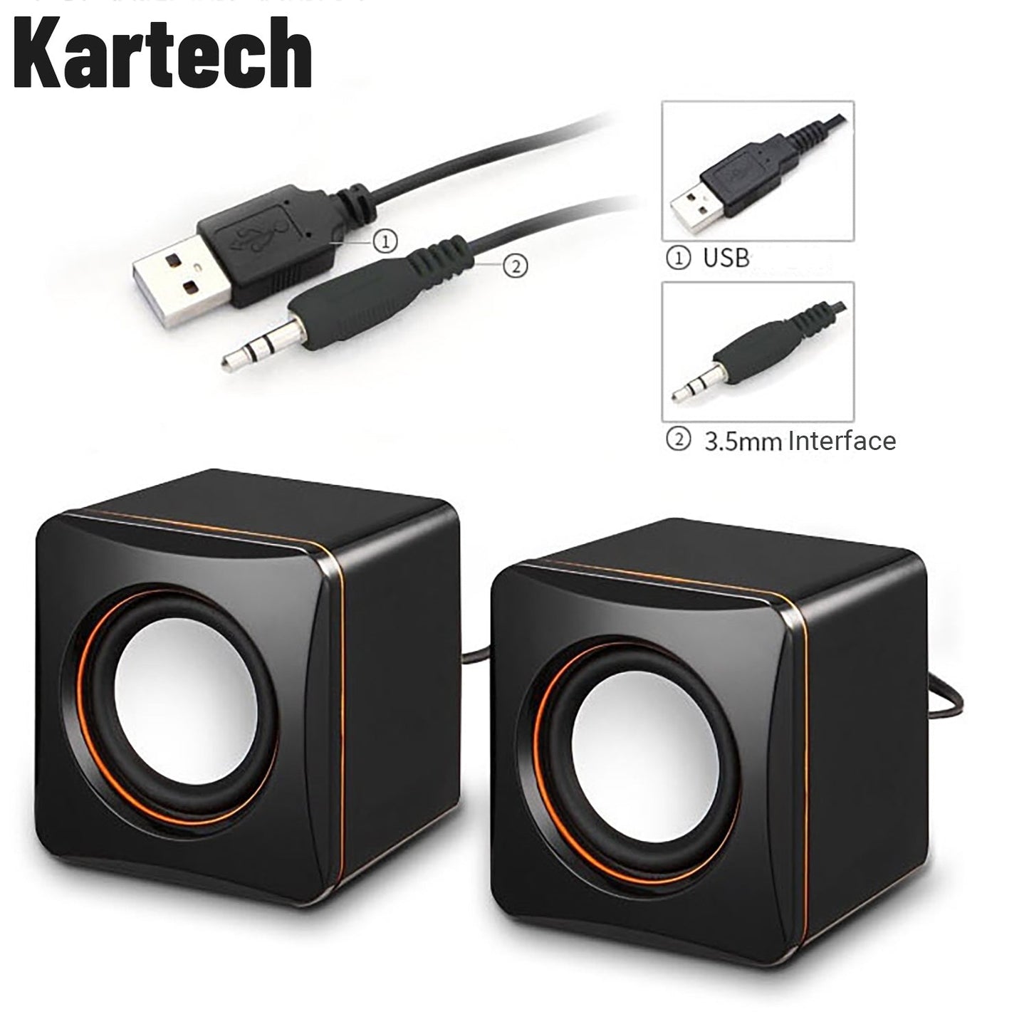 2x Kartech Mini Computer Speakers USB 2.0 Multimedia Music Stereo Desktop Sound