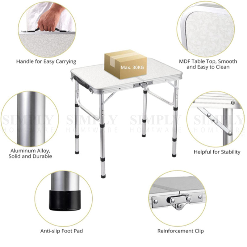 Crocox Aluminum Alloy Folding Table Camping Portable Handle Adjustable Aluminum