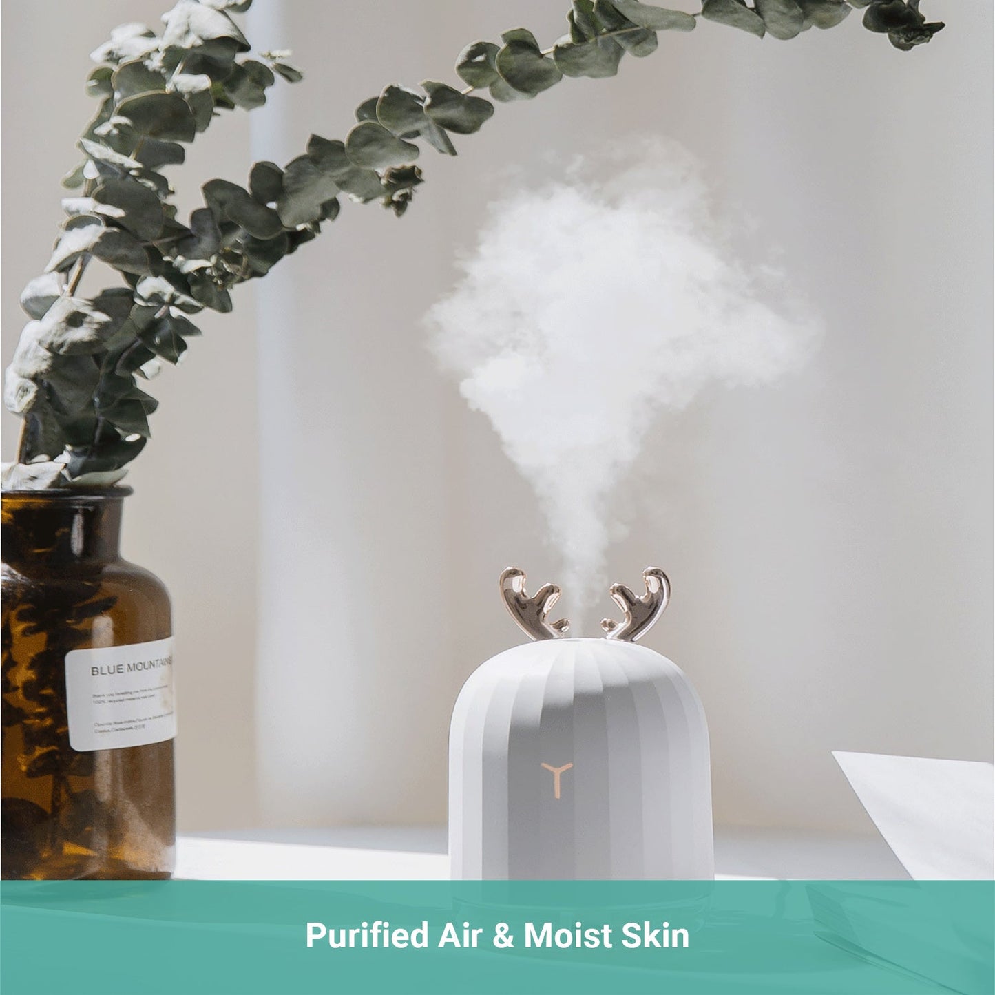 Wasel Mini Desk Air Humidifier Aromatherapy USB LED Lights Deer Rabbit Shaped