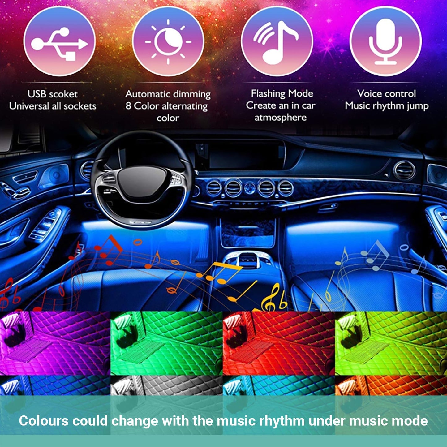 Kartech Car Interior Lights LED Wireless Decorative Music Strip Atmosphere Bar
