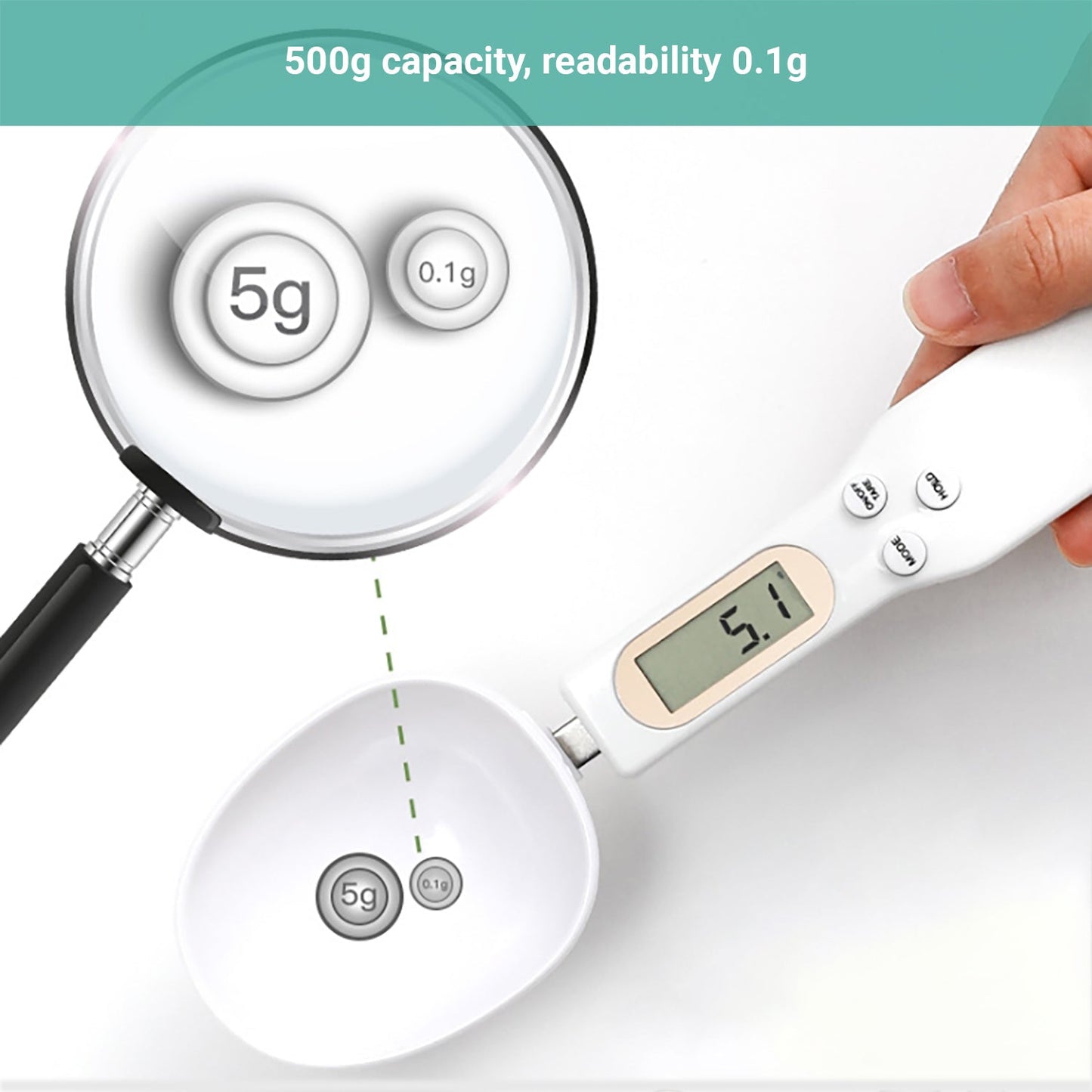 Lecluse Digital Measuring Spoon Electronic Food Weight Scale LCD 500/0.1g