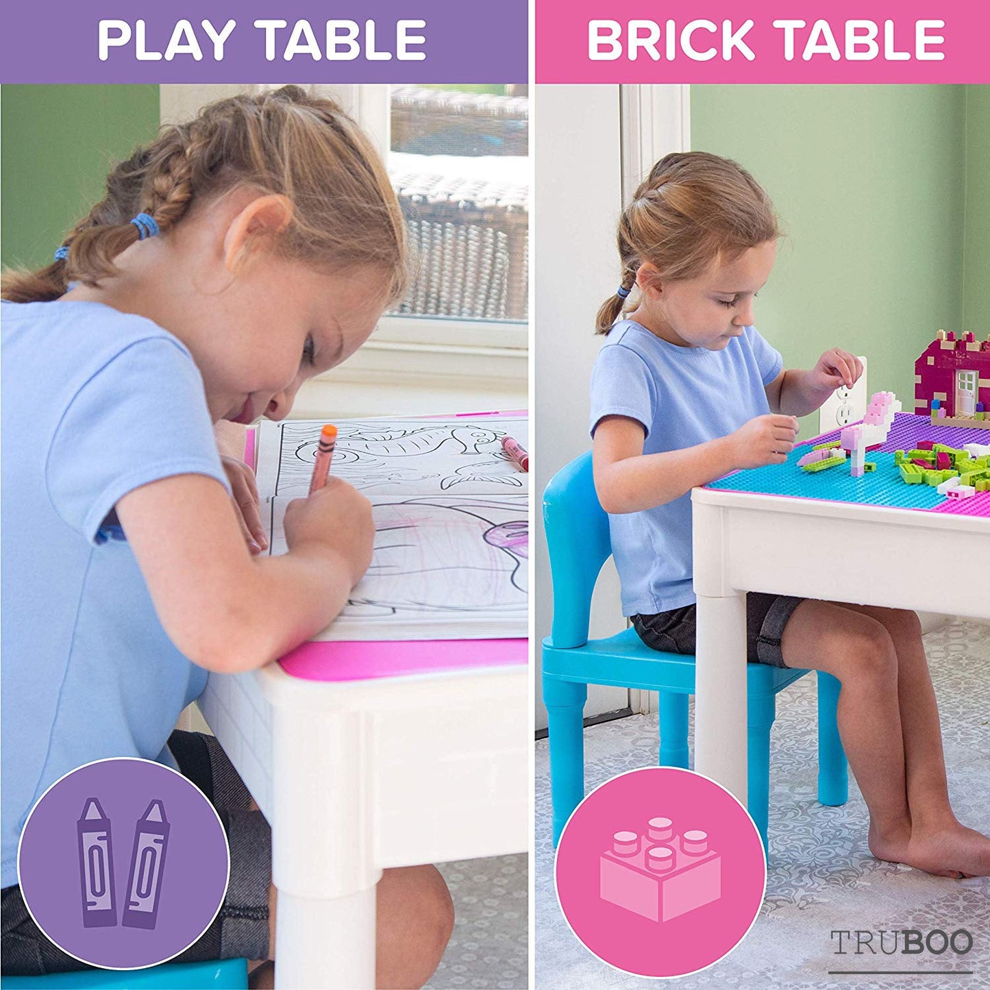 Truboo Building Blocks Kids Table and Chairs Set Toy Bricks Activity Play Baby