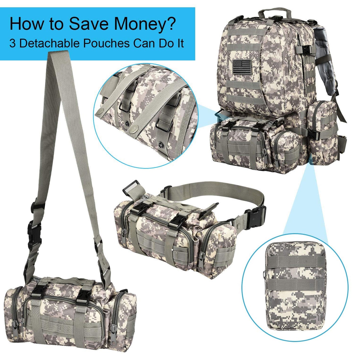 Crocox MOLLE Tactical Backpack Bag Military Pouches Rucksack Canvas Army Hiking