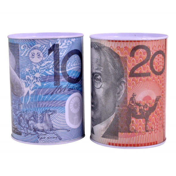 Money Tin Australian Box Jar Piggy Bank Coin 10 20 50 100 Dollar Notes OZ Large
