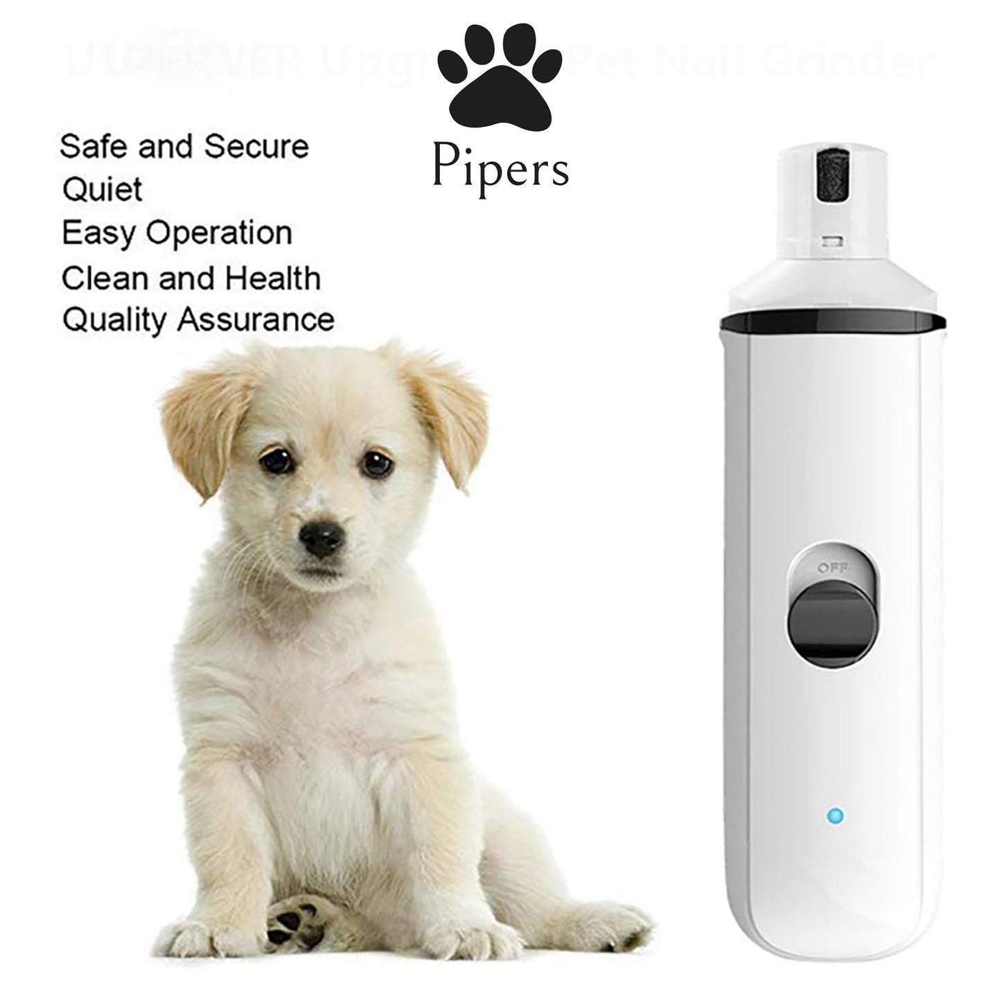 Pipers Pet Electric Nail Grinder Dog Cat Tool Claw Toe Grooming Trimmer Clipper