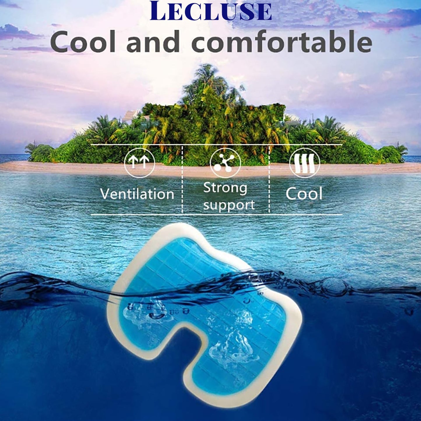Lecluse Gel Seat Cushion Memory Foam Back Support Cooling Seat Non-Slip Soft