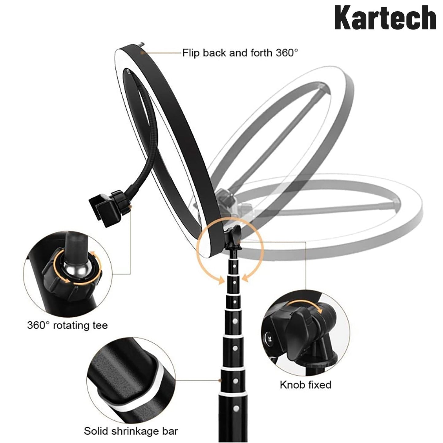 Kartech Ring Light Stand Foldable LED Diffuser Selfie Live Streaming YouTube