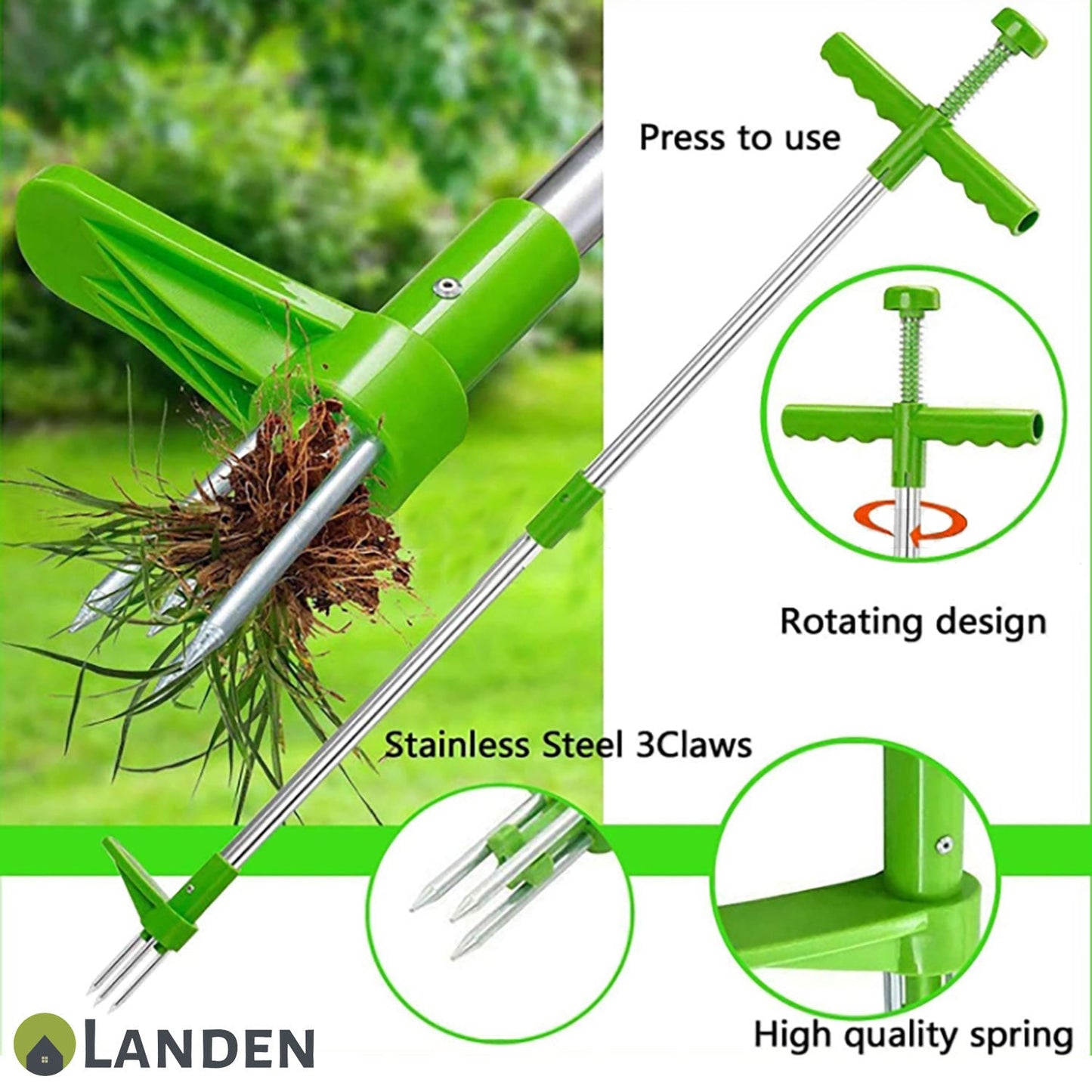 Landen Garden Weed Puller Standing Plant Root Remover Manual Weeder Hand Tool