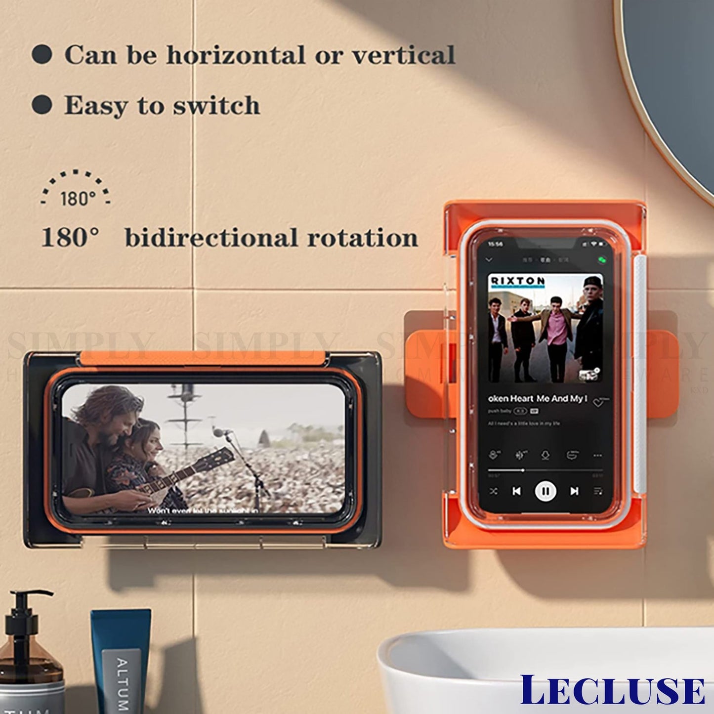 Lecluse Waterproof Phone Holder Bathroom Shower Mobile Box Touch Screen Case