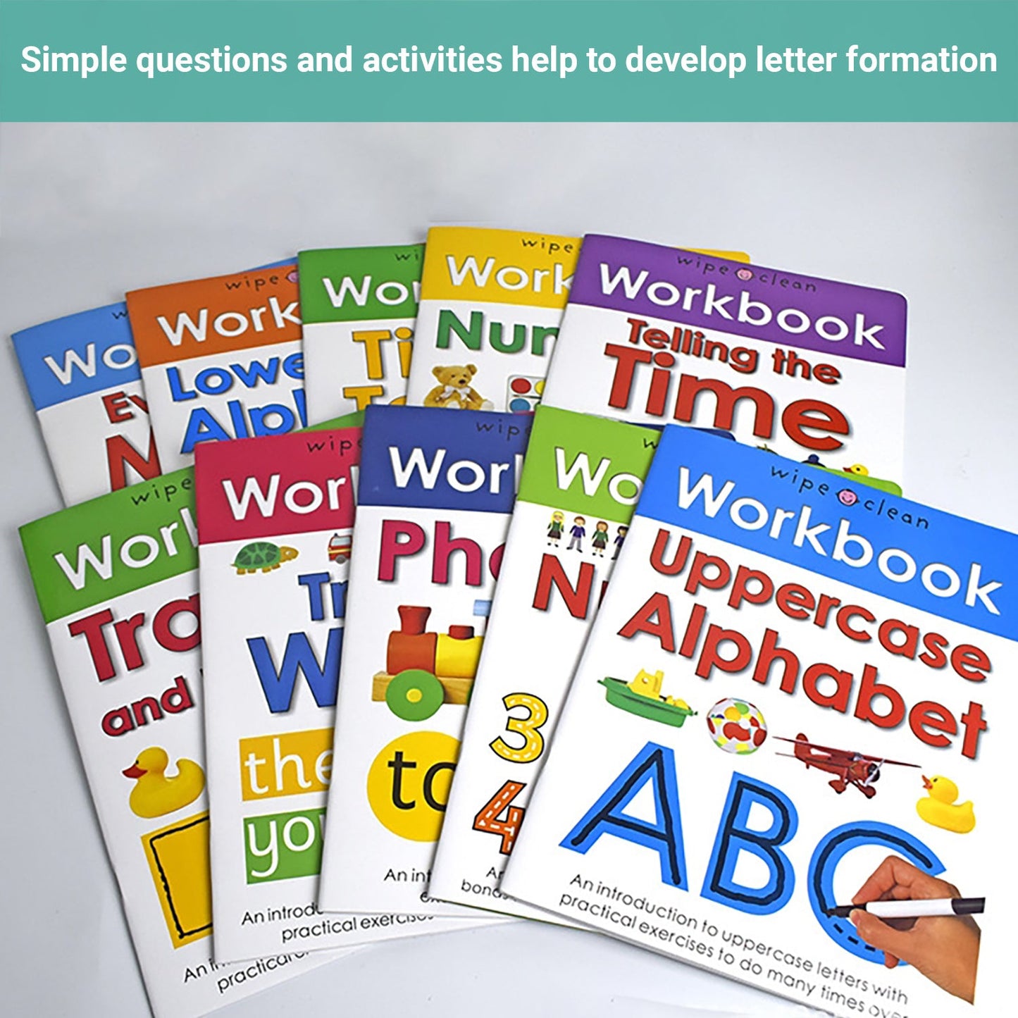 Truboo Wipe Clean Workbook Kids Toddlers Preschool Letter Learning 4/10Pcs Set
