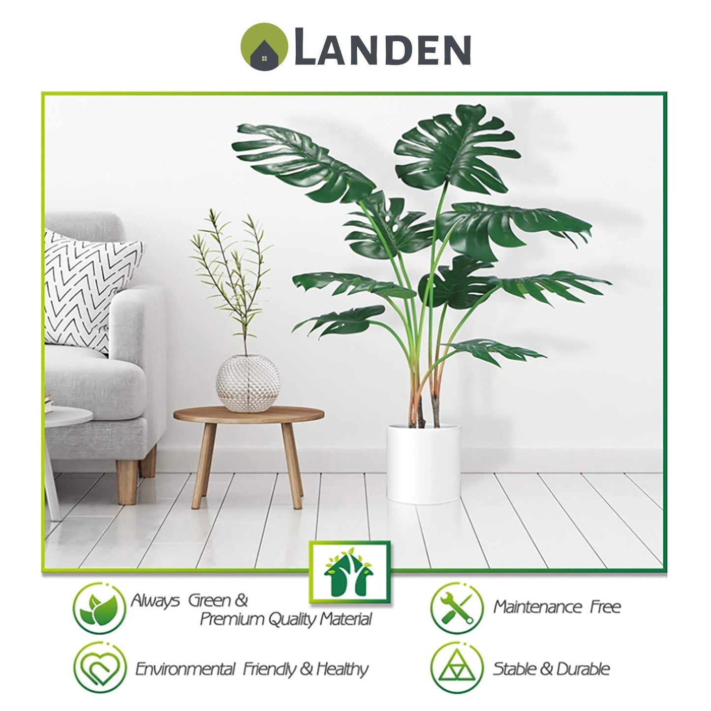 Landen Artificial Plants Fake Monstera Palm Leaves Real Touch Home Decoration