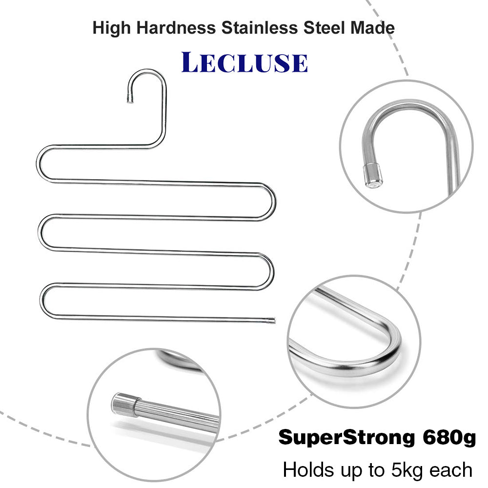 Lecluse Stainless Steel Trouser Hangers Pants Tie Clothes Coat Space Saving Bulk