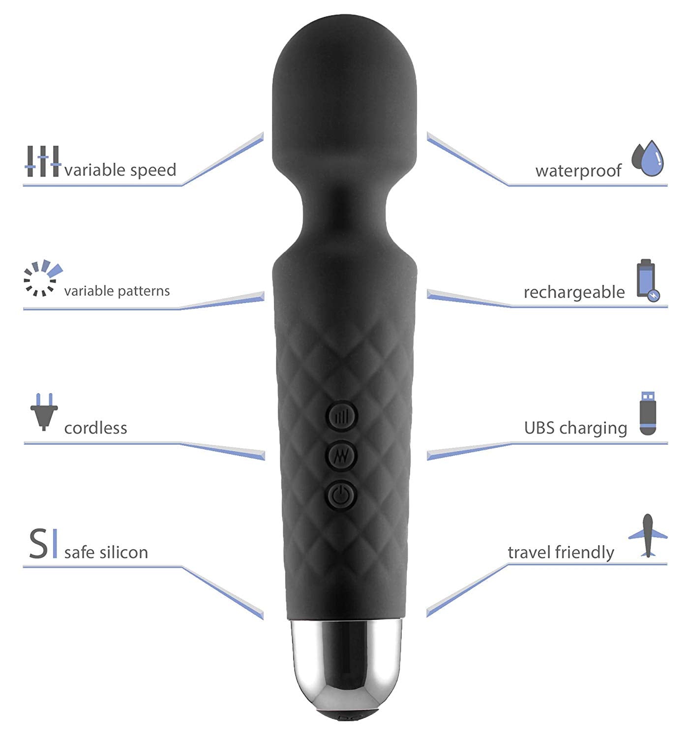 Magic Wand Vibrator Massager Handheld Body Bullet Sex Toy Cordless Adults Dildo