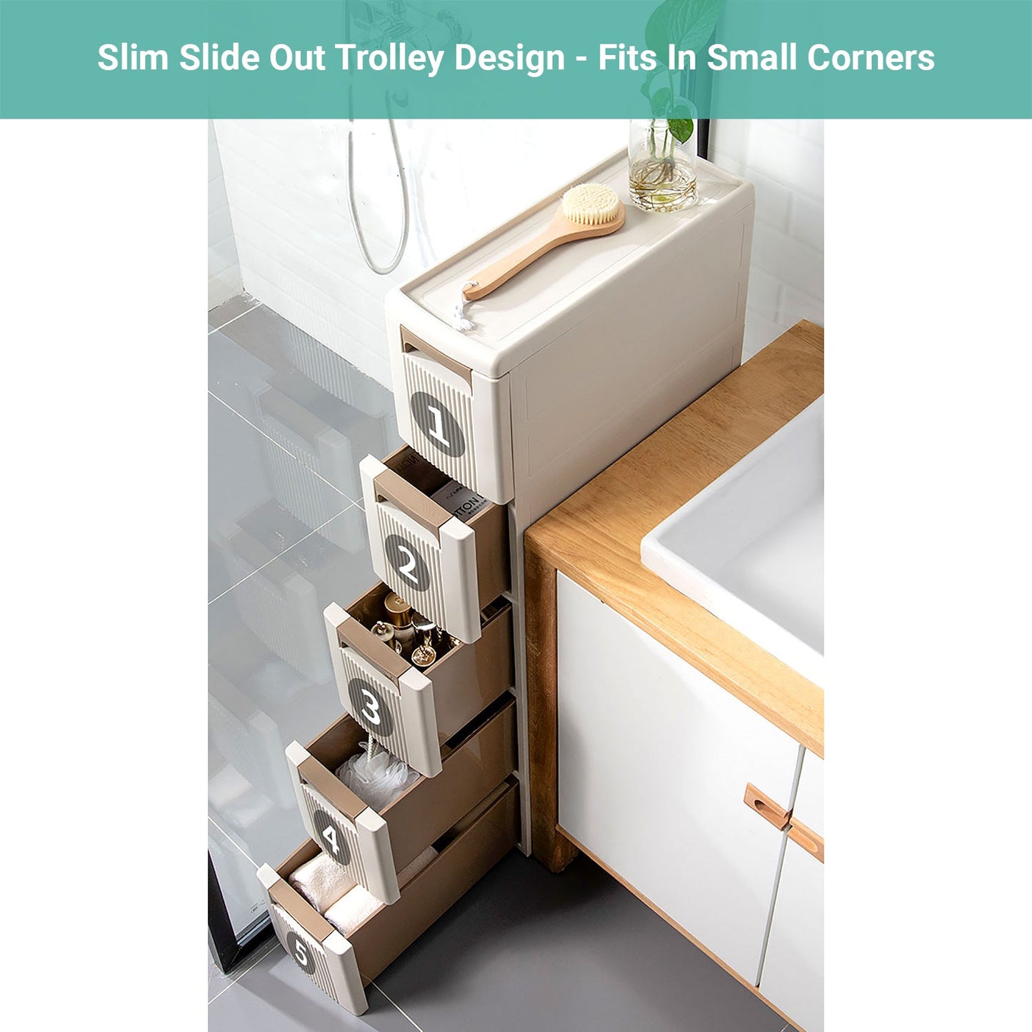 Wasel Narrow Plastic Organized Drawers Rolling Cart Storage Cabinet On Wheel