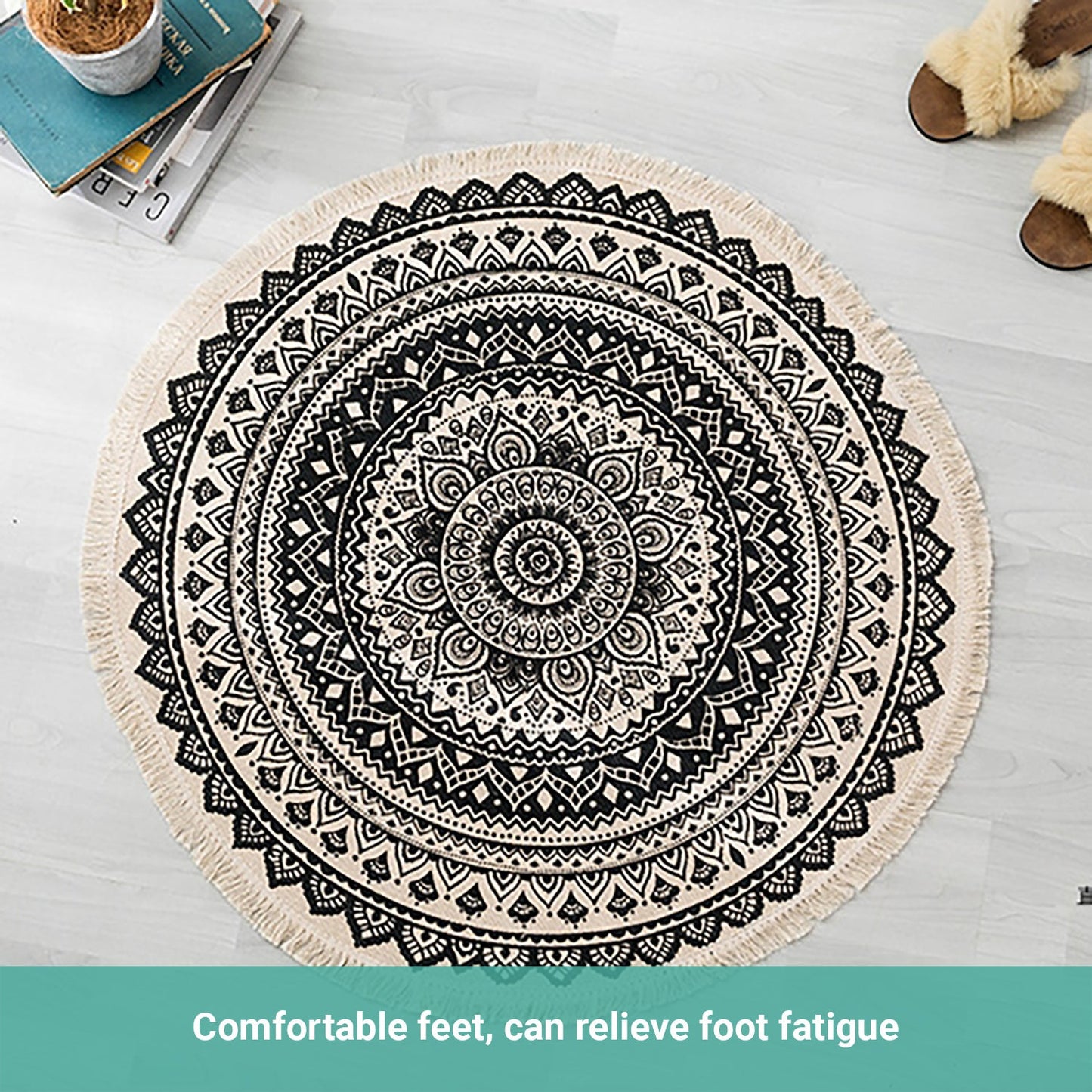 Lecluse Cotton Area Rug Living Room Mat Hand Woven Floor Carpet Round/Rectangle
