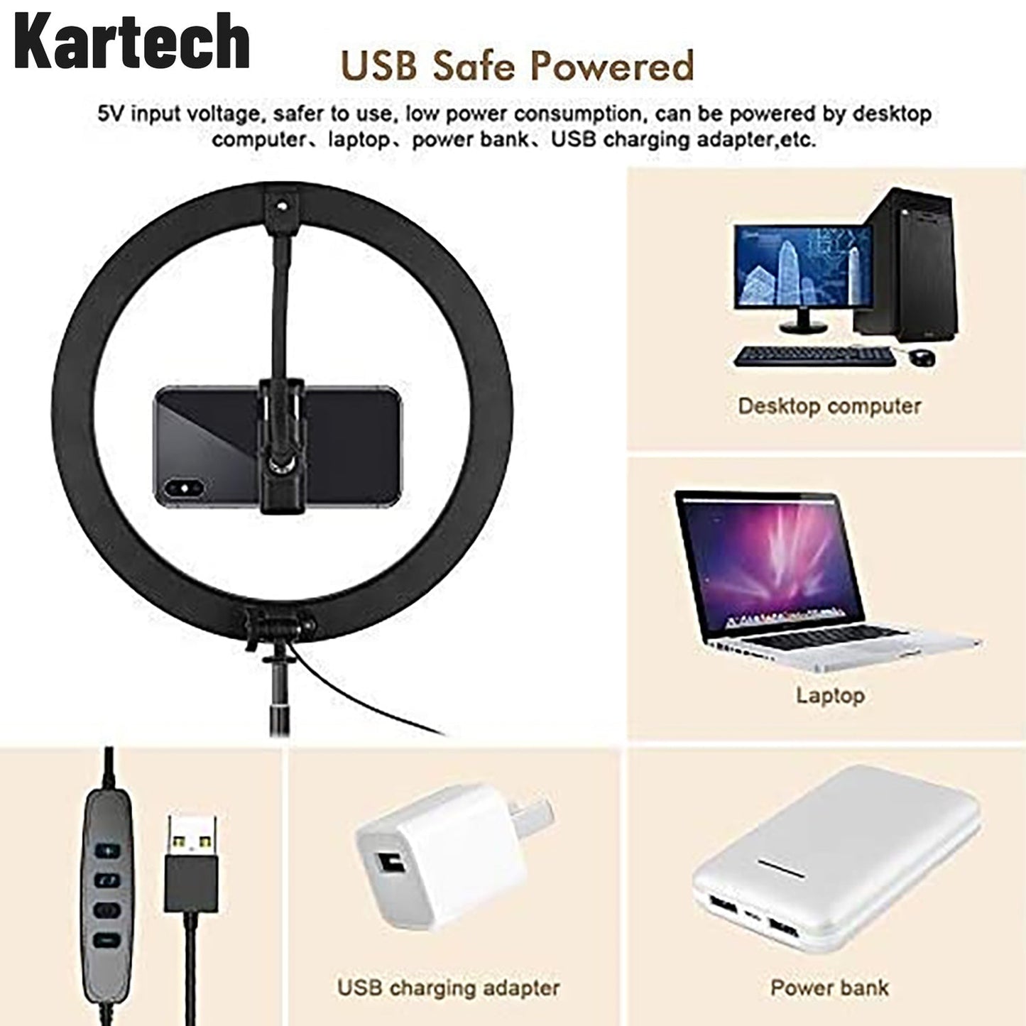 Kartech Ring Light Stand Foldable LED Diffuser Selfie Live Streaming YouTube