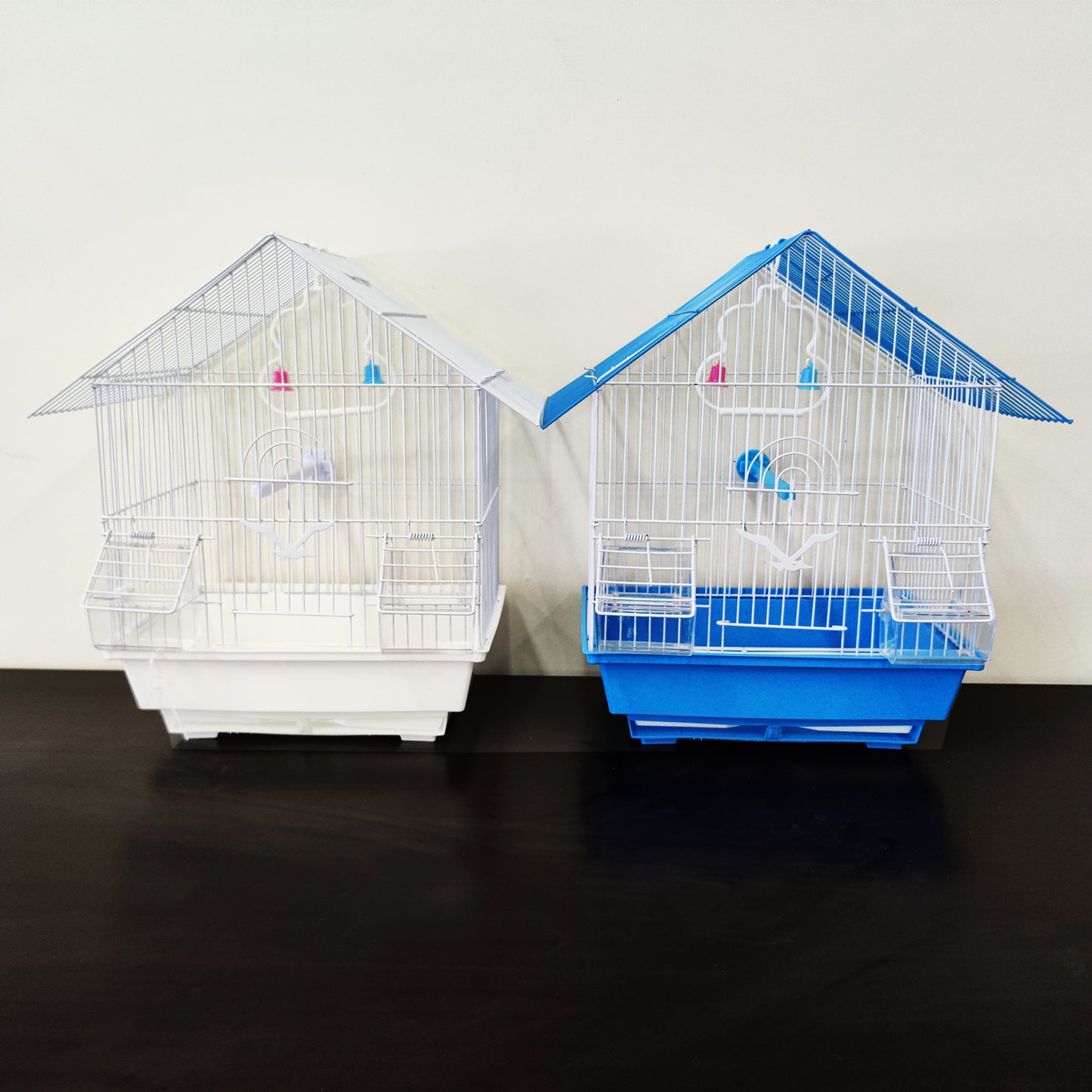 Bird Cage Small Medium Metal Frame Angled Roof Blue 29.5cm x 22.3cm x 38.5cm