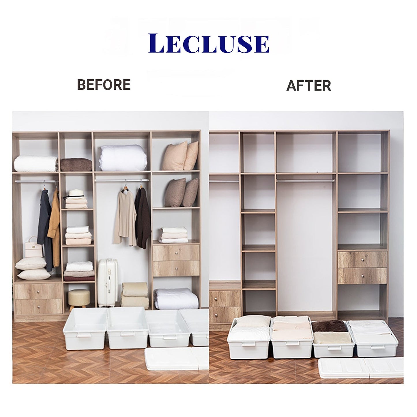 Lecluse Bed Bottom Storage Box Under-Bed Case Container Organizer Pully Wheel PP