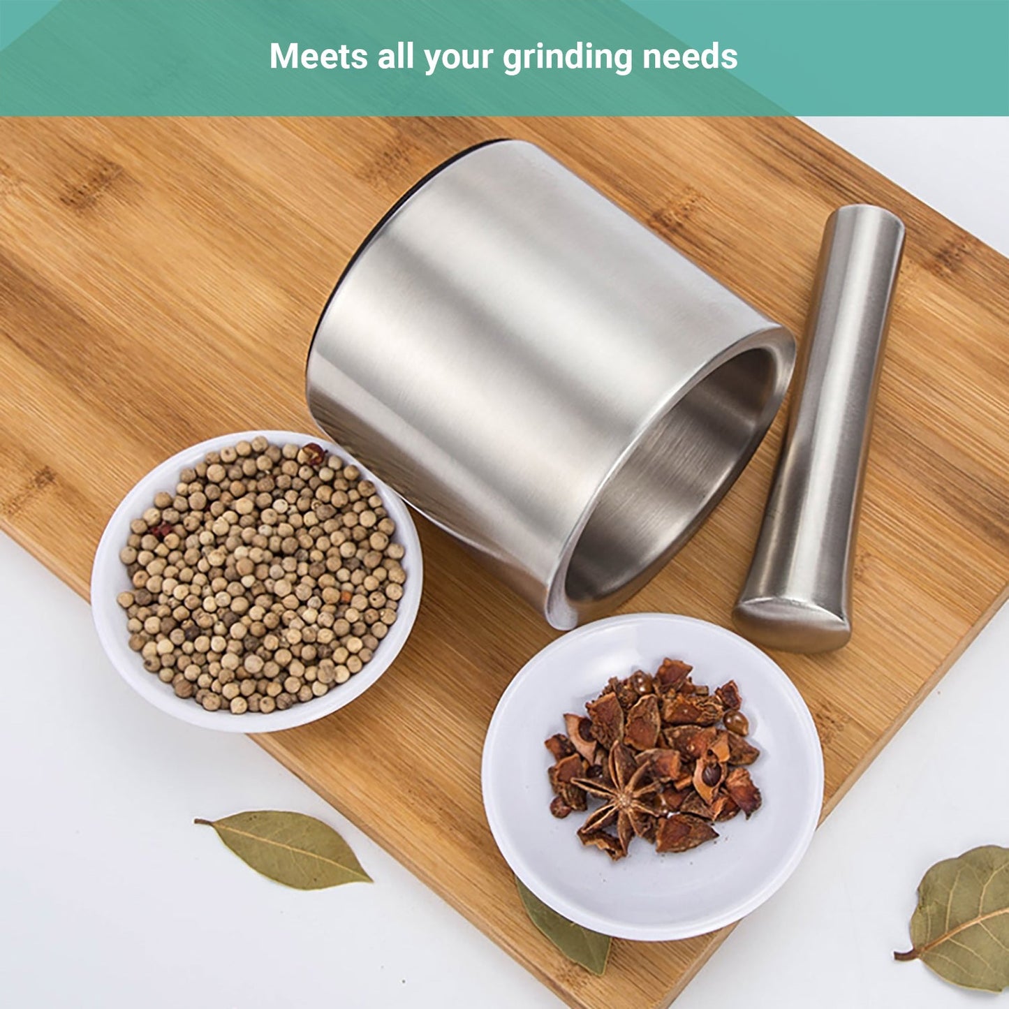Wasel Mortar And Pestle Set Stainless Steel Garlic Crusher Spices Herbs Grinder