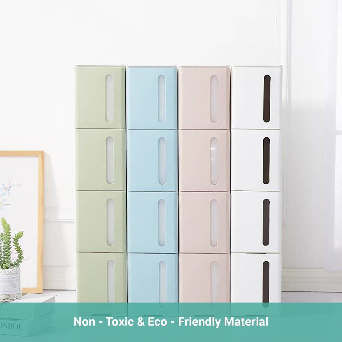 Lecluse Rolling Storage Drawer Cabinet Slim Plastic Cart On Wheel 4-Tier