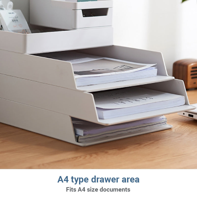 Lecluse Stackable Pull-Out Desk Organizer Letter Tray Organizer Set White Desk Accessories Organize File Document Tray Organizer