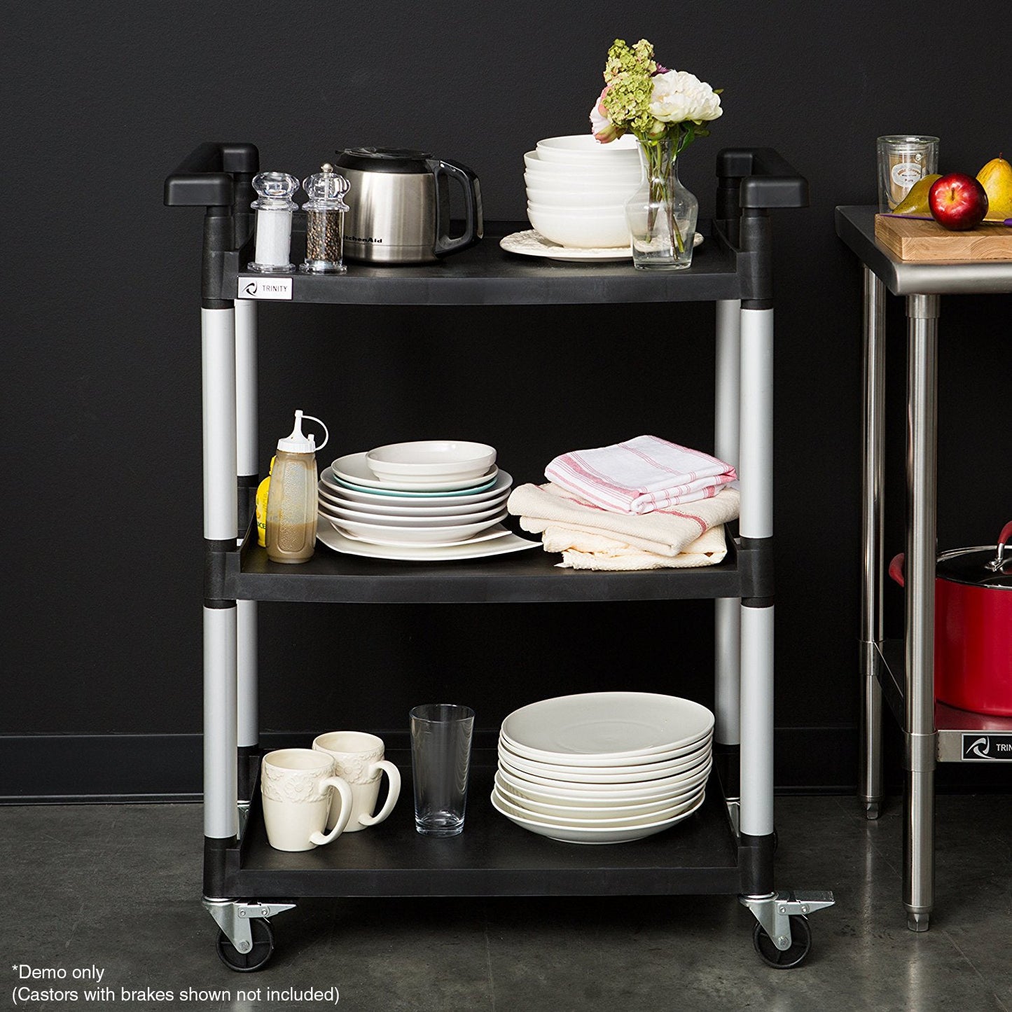 Service Cart Restaurant Trolley Kitchen Serving Catering Large Shelf Food 3 Tier
